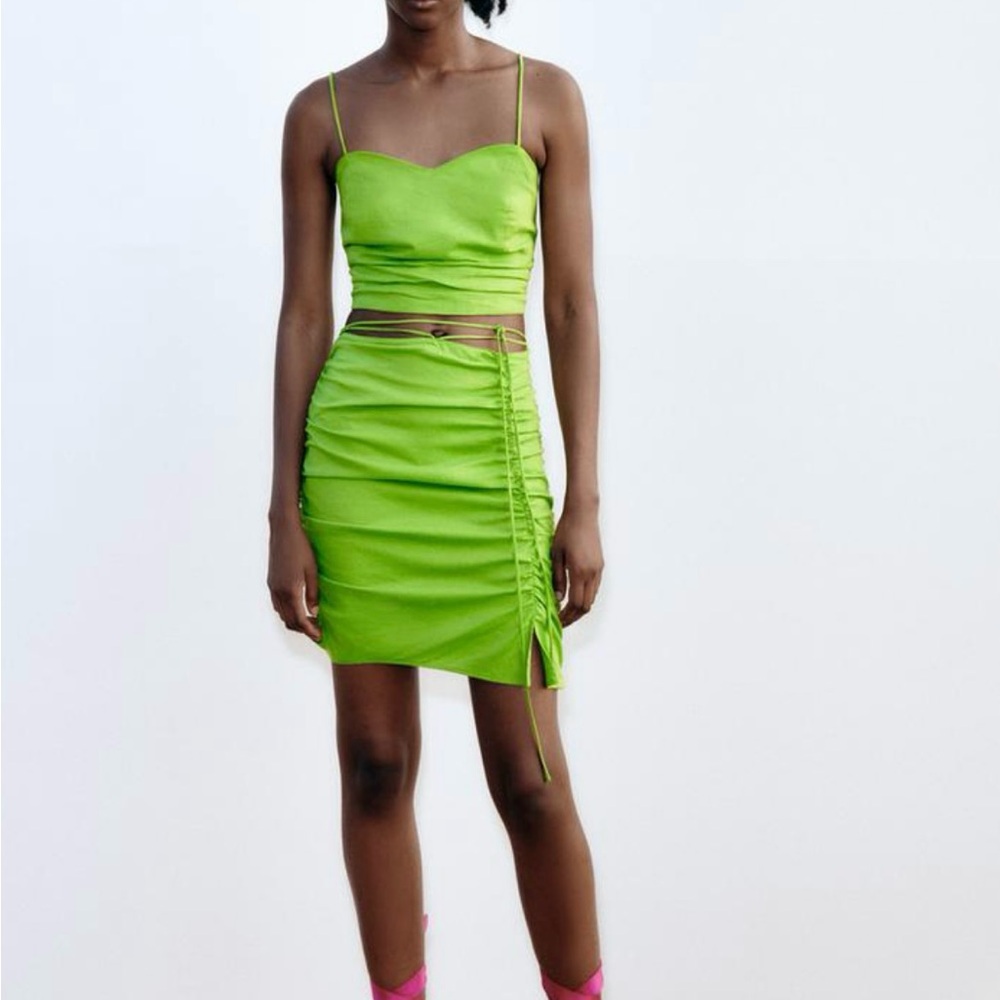 NWT - Zara Linen Blend Ruched Cropped Top & Mini Skirt (Medium)